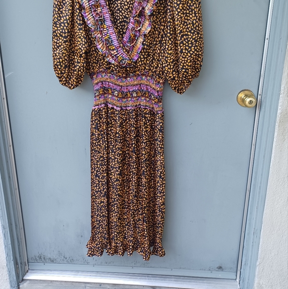 Vintage Susan Freis multi-colored smocked tiered midi dress XL. - Picture 2 of 7
